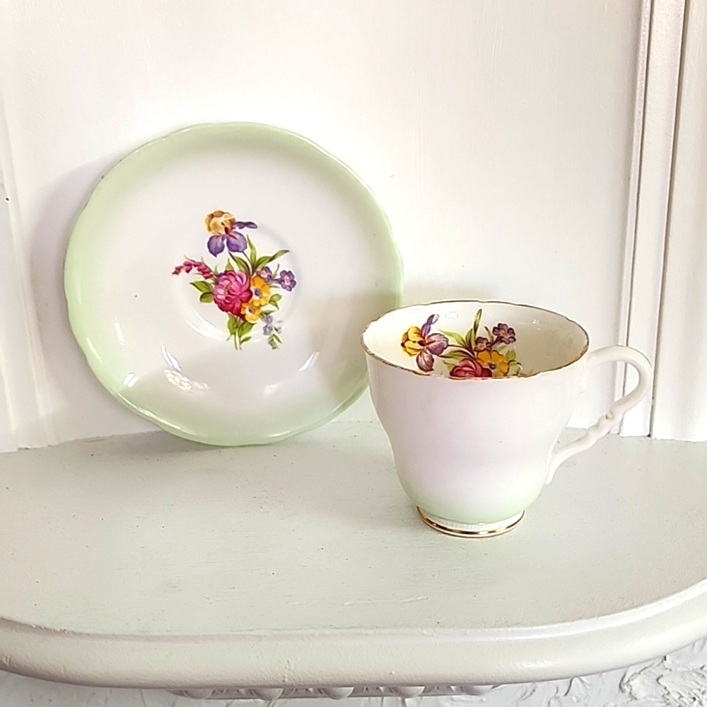Royal Stafford green Tea Cup and Saucer, Vintage Bone China